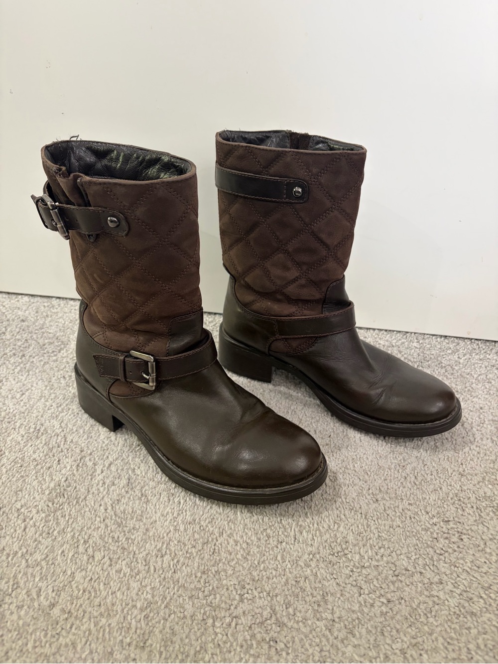 Aquatalia Designer Boots, Women’s Brown Leather Top & Ankle Buckle Boot 7 M